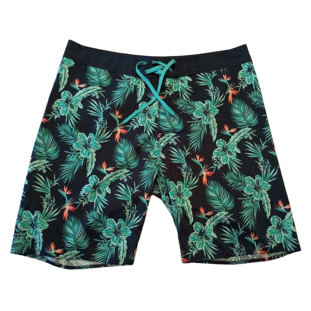 OLD NAVY Men's Tropical Bird-of-Paradise Navy/Teal Swim Trunks XL